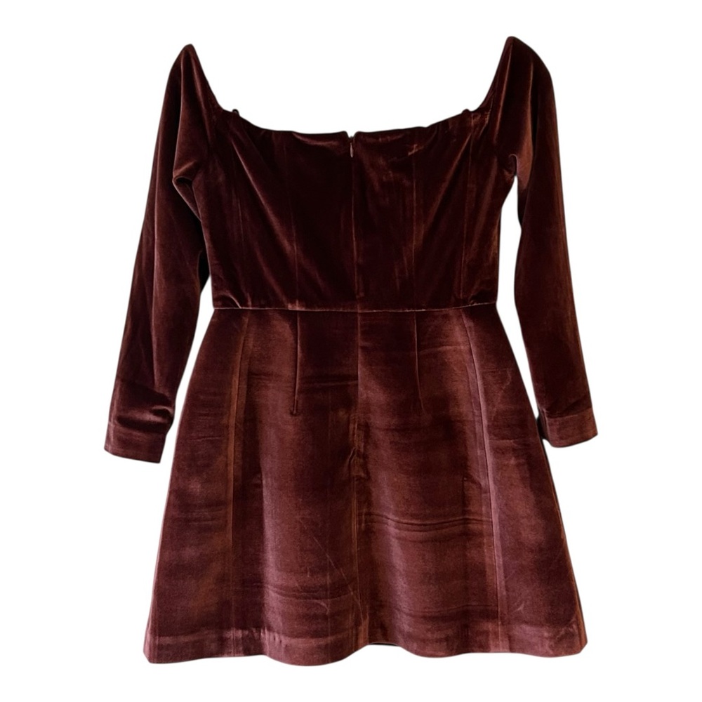 NAT Anthropologie Hutch Off-The-Shoulder Velvet Mini Dress Women’s SZ 0 in Wine‎ - Picture 6 of 8